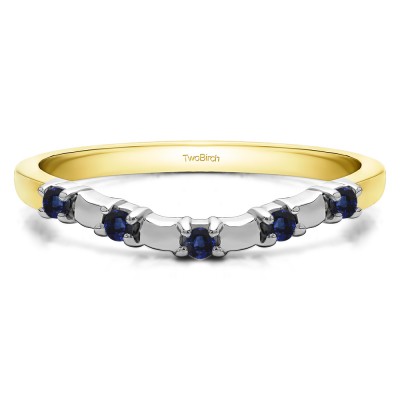 0.1 Ct. Sapphire Five Stone Wide Bar Set Curved Contour Ring in Two Tone Gold
