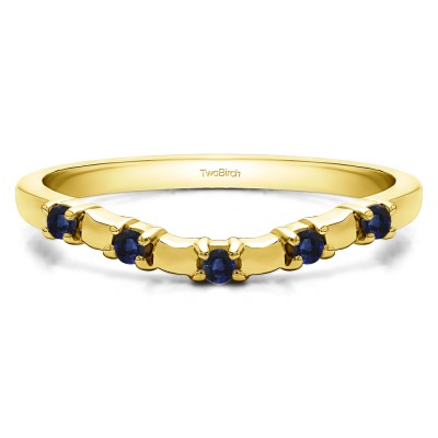 0.1 Ct. Sapphire Five Stone Wide Bar Set Curved Contour Ring in Yellow Gold