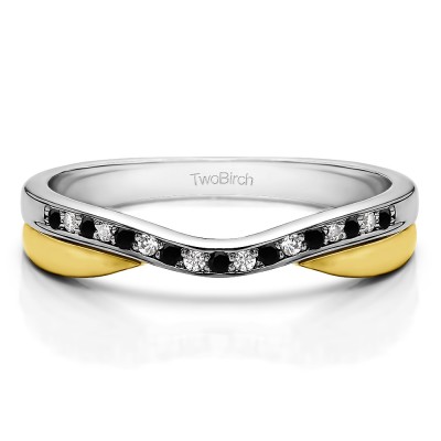0.11 Ct. Black and White Metal Accented Curved Band in Two Tone Gold