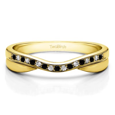 0.11 Ct. Black and White Metal Accented Curved Band in Yellow Gold