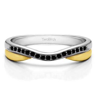 0.11 Ct. Black Metal Accented Curved Band in Two Tone Gold