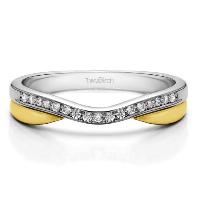 0.11 Ct. Metal Accented Curved Band in Two Tone Gold