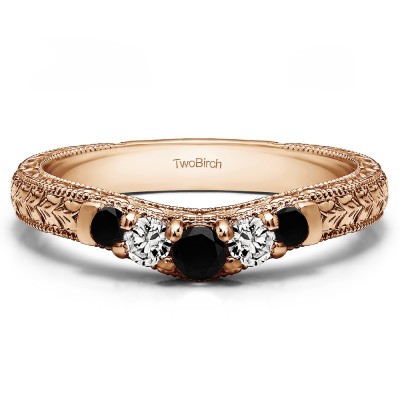 0.33 Ct. Black and White Vintage Engraved Curved Ring in Rose Gold