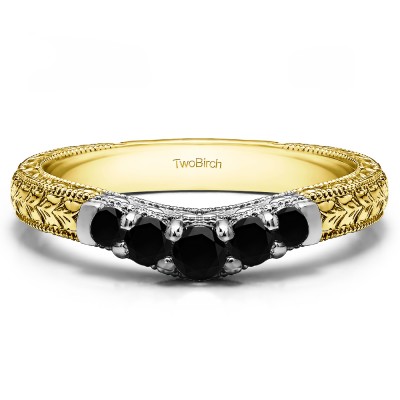 0.33 Ct. Black Vintage Engraved Curved Ring in Two Tone Gold