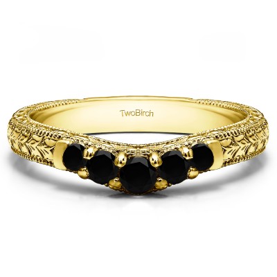 0.33 Ct. Black Vintage Engraved Curved Ring in Yellow Gold