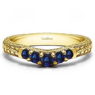 0.33 Ct. Sapphire Vintage Engraved Curved Ring in Yellow Gold