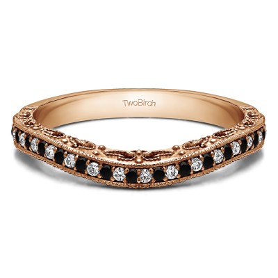 0.18 Ct. Black and White Filigree and Millgrained Vintage Contour Band in Rose Gold