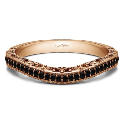 0.18 Ct. Black Filigree and Millgrained Vintage Contour Band in Rose Gold
