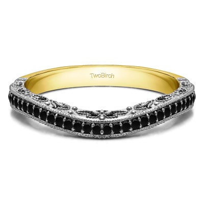 0.18 Ct. Black Filigree and Millgrained Vintage Contour Band in Two Tone Gold