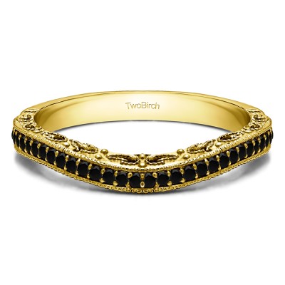 0.18 Ct. Black Filigree and Millgrained Vintage Contour Band in Yellow Gold