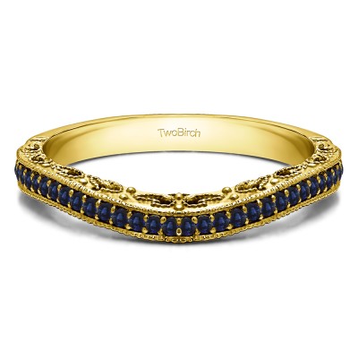 0.18 Ct. Sapphire Filigree and Millgrained Vintage Contour Band in Yellow Gold