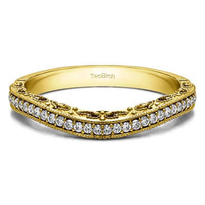 0.18 Ct. Filigree and Millgrained Vintage Contour Band in Yellow Gold