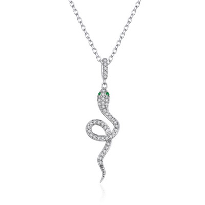 TwoBirch 925 Sterling Silver Radiant Clear Cubic Zirconia Snake Heart Pendant Necklace for Women (Comes with Chain)