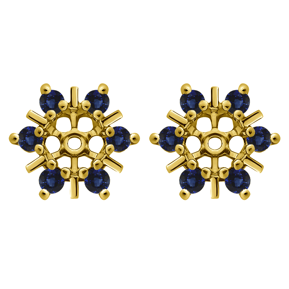 TwoBirch Earring Jackets 0.48 Carat Sapphire Round Bar and Prong Halo