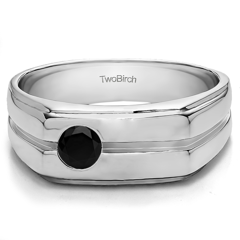 TwoBirch Men's Wedding Rings 0.33 Ct. Black Stone Solitaire Men's Wedding Ring