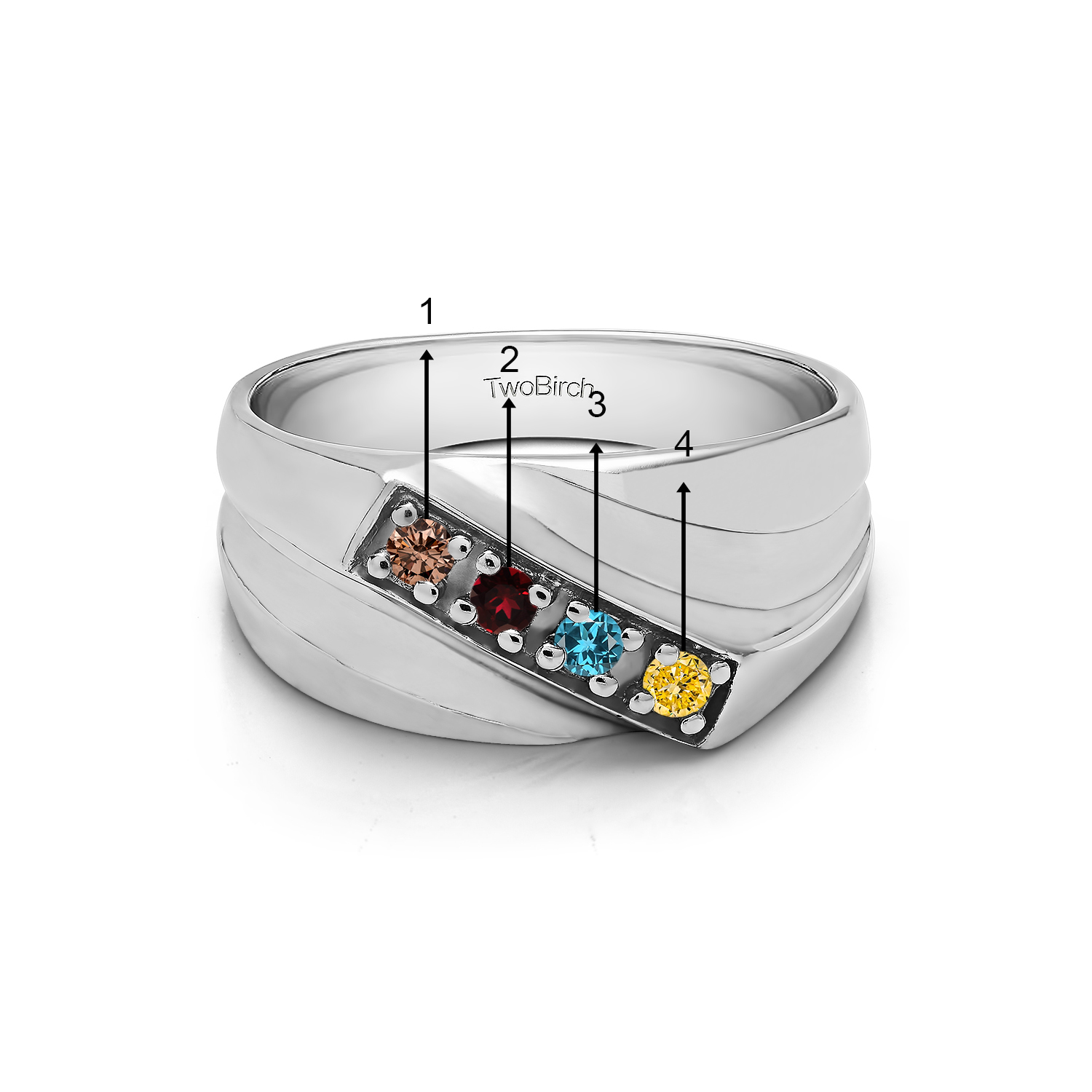 TwoBirch Men's Wedding Rings 0.24 Ct. Sapphire Four Birthstone Prong