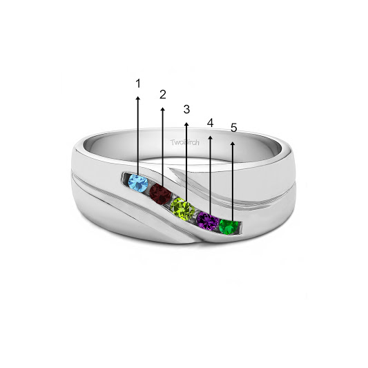 0.29 Ct. Five Birthstone Twisted Shank Men's Wedding Ring in White Gold
