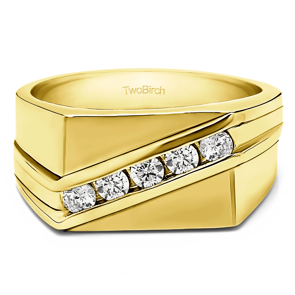 TwoBirch Men's Wedding Rings 0.5 Ct. Five Stone Channel Set Men's