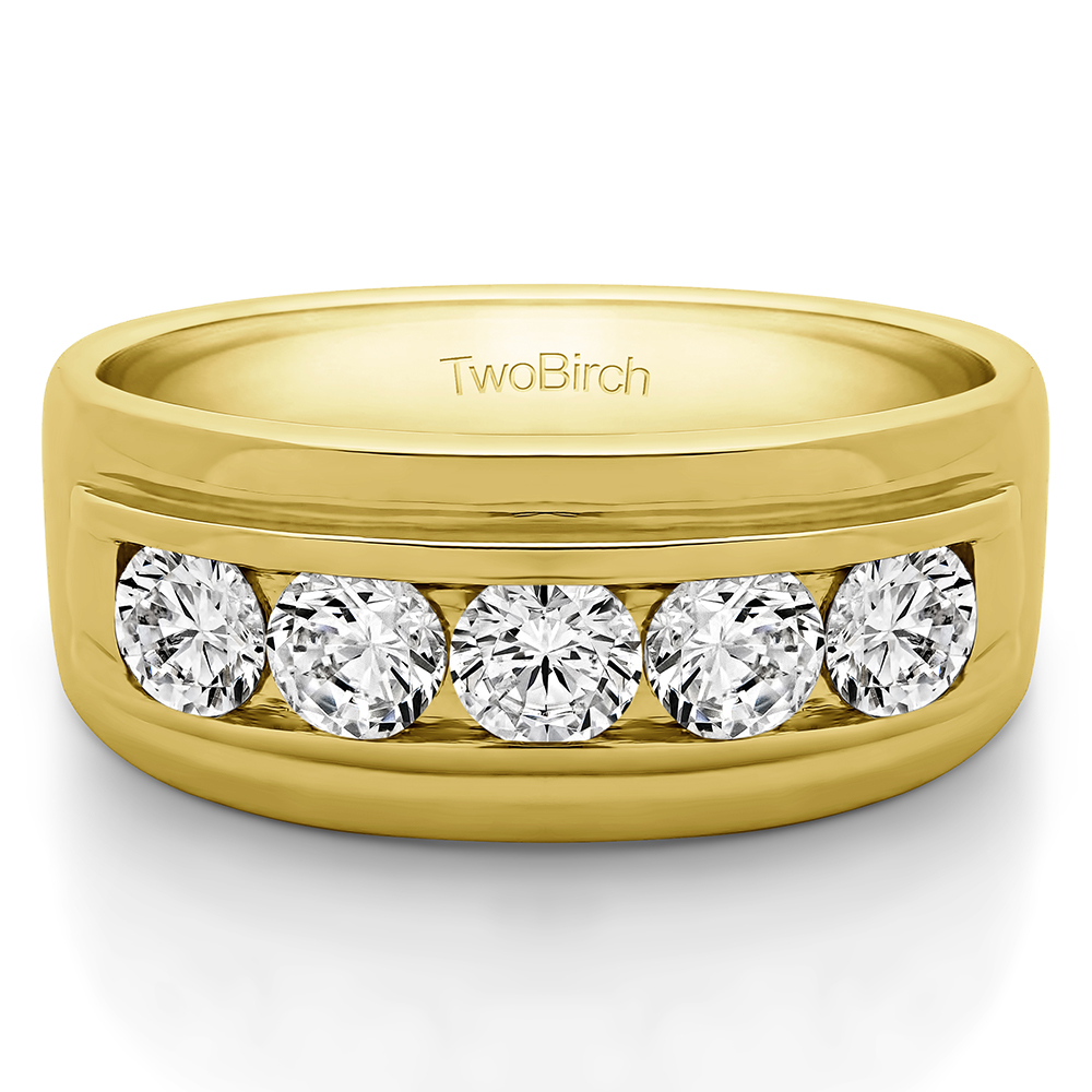 TwoBirch Men's Wedding Rings 2 Ct. Classic Five Stone Channel Set Men