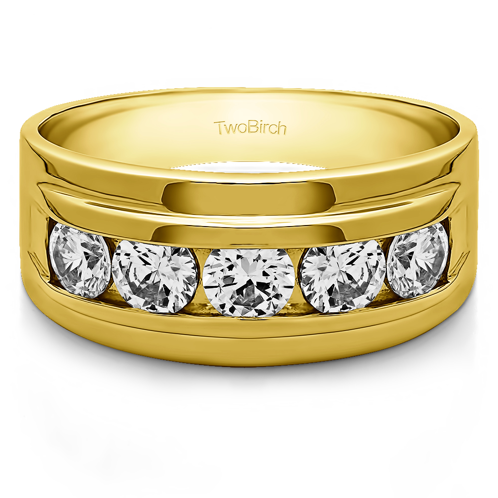 TwoBirch Men's Wedding Rings 0.24 Ct. Classic Five Stone Channel Set