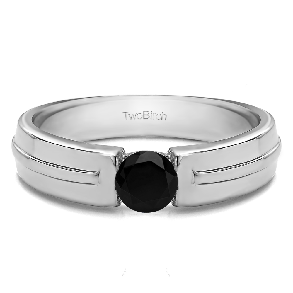 TwoBirch 0.5 Ct G,I2 5 Stone Engraved Shank Mens Wedding Ring In Sterling Silver With Sapphire and Diamonds 