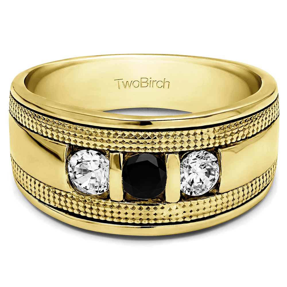 TwoBirch Men's Wedding Rings 0.74 Ct. Black and White Three Stone Bar