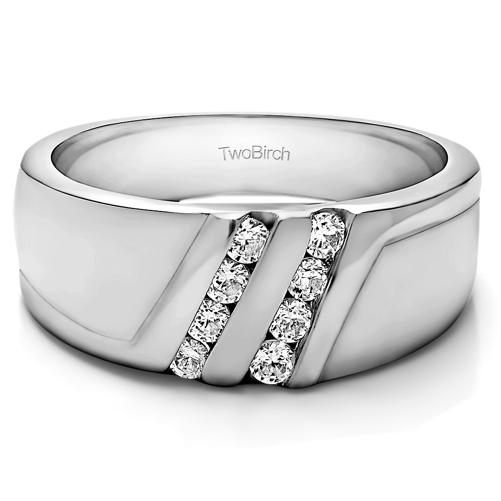 TwoBirch Men's Wedding Rings 0.5 Ct. Double Row Twisted Channel Set