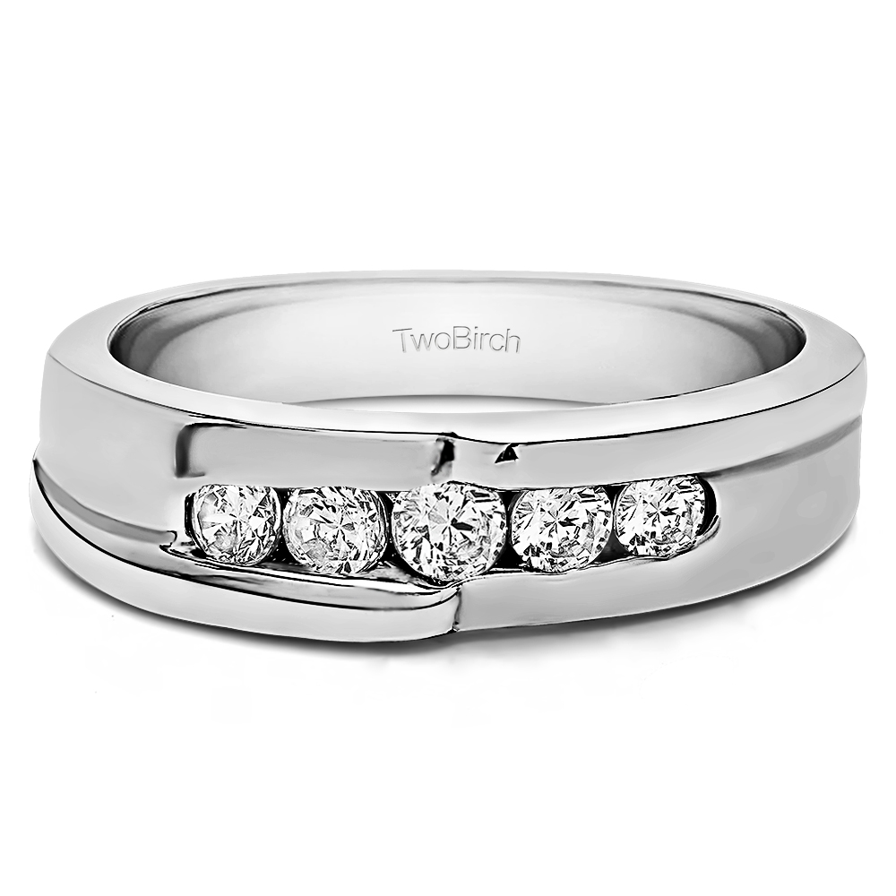 TwoBirch Men's Wedding Rings 0.25 Ct. Five Stone Twisted Channel Set