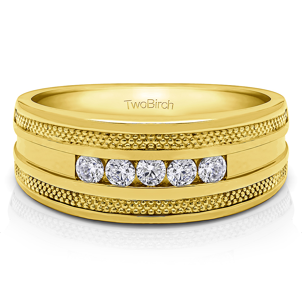 TwoBirch Men's Wedding Rings 0.25 Ct. Five Stone Channel Set Men's