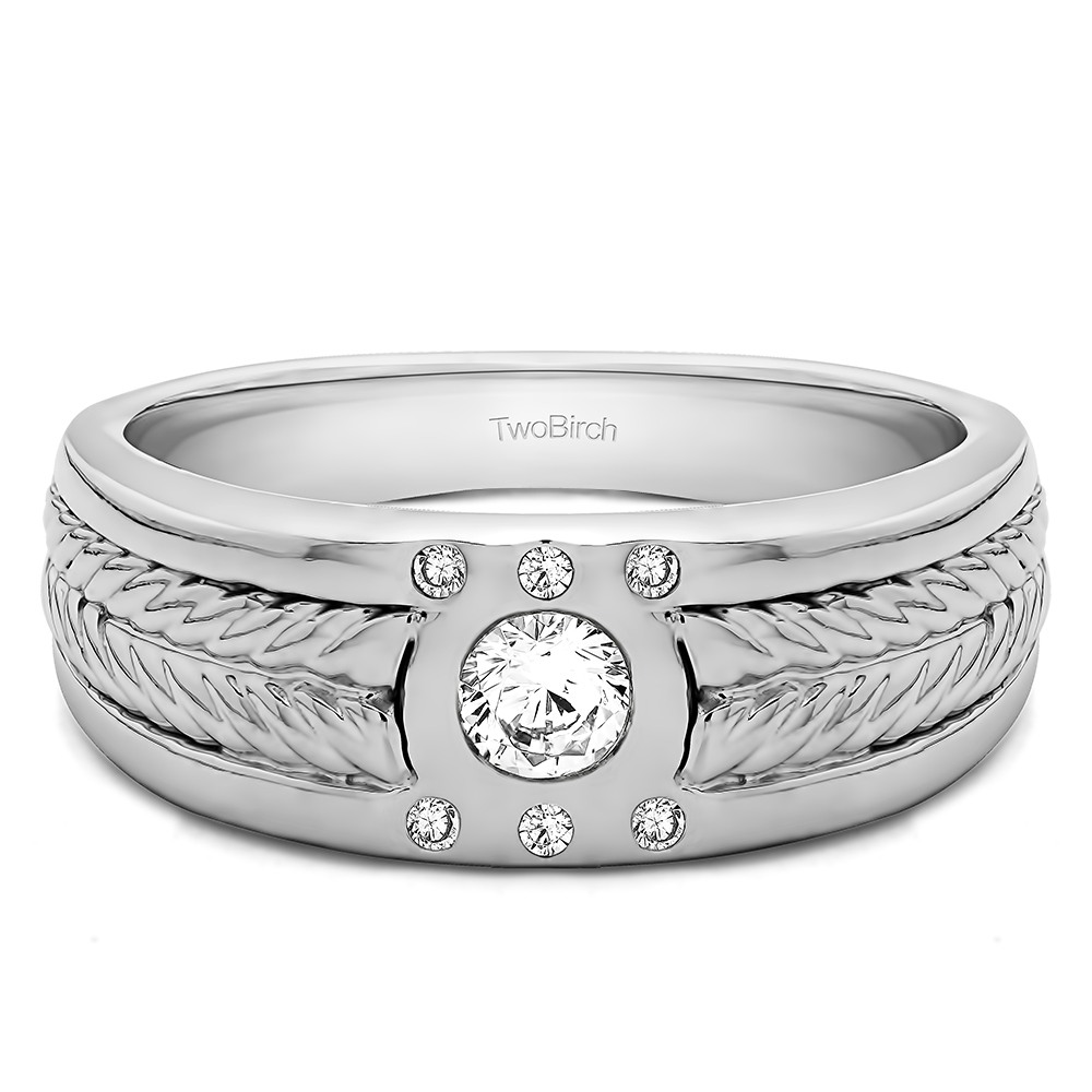 TwoBirch Men's Wedding Rings 0.31 Ct. Engraved Shank Burnished