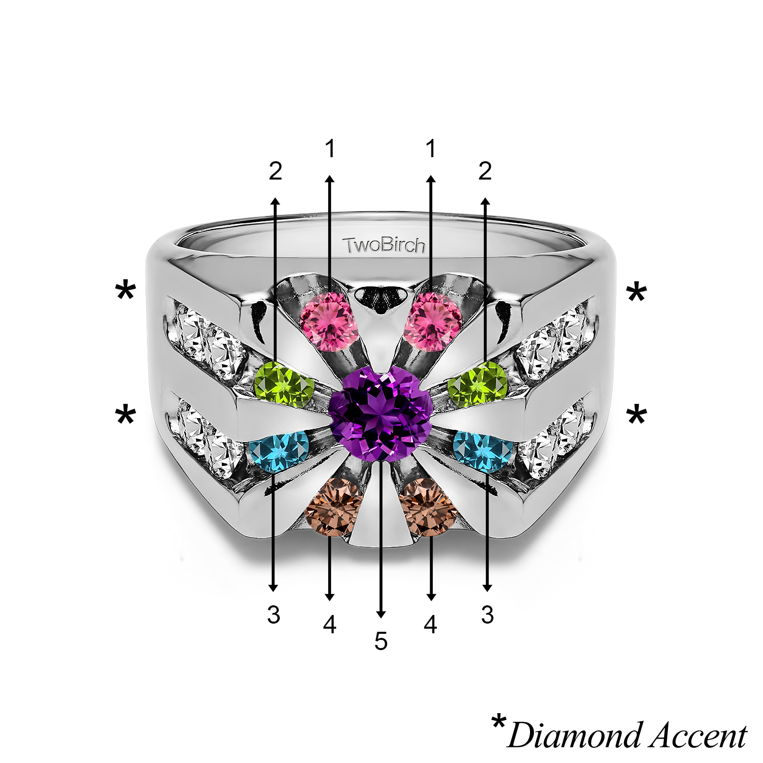 TwoBirch Men's Wedding Rings 1 Ct. Birthstone Round Channel Set Sun Burst Style Men's Ring in