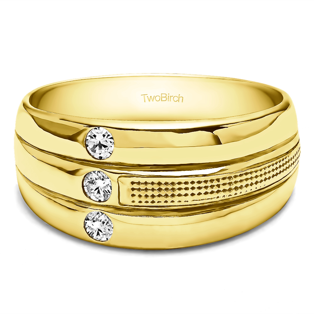 TwoBirch Men's Wedding Rings 0.3 Ct. Three Stone Ribbed Shank Men's