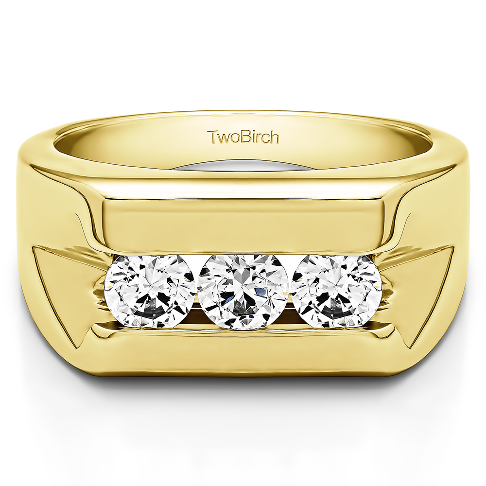 TwoBirch Men's Wedding Rings 1 Ct. Three Stone Channel Set Men's