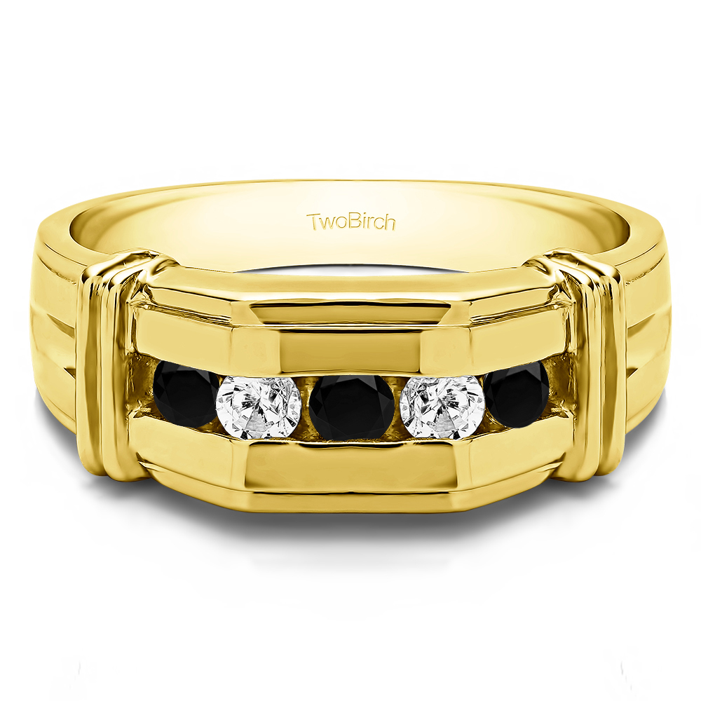 TwoBirch Men's Wedding Rings 1 Ct. Black and White Stone Channel Set