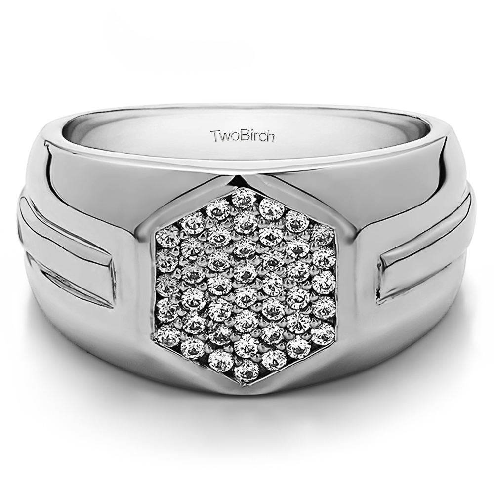 TwoBirch Men's Wedding Rings 0.5 Ct. Cluster Top Men's Wedding Band with Ribbed Shank