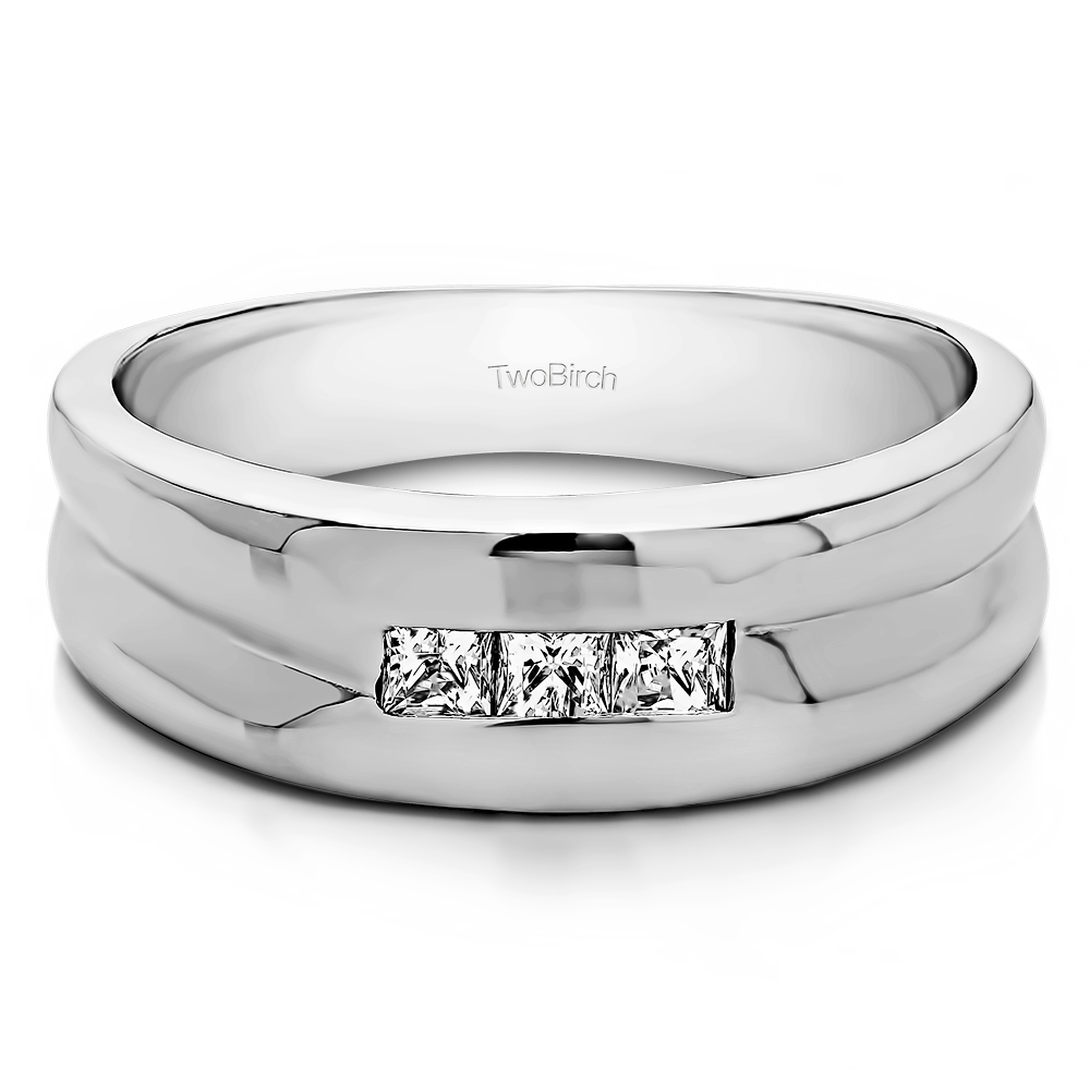 TwoBirch Men's Wedding Rings 0.33 Ct. Three Stone Princess Cut