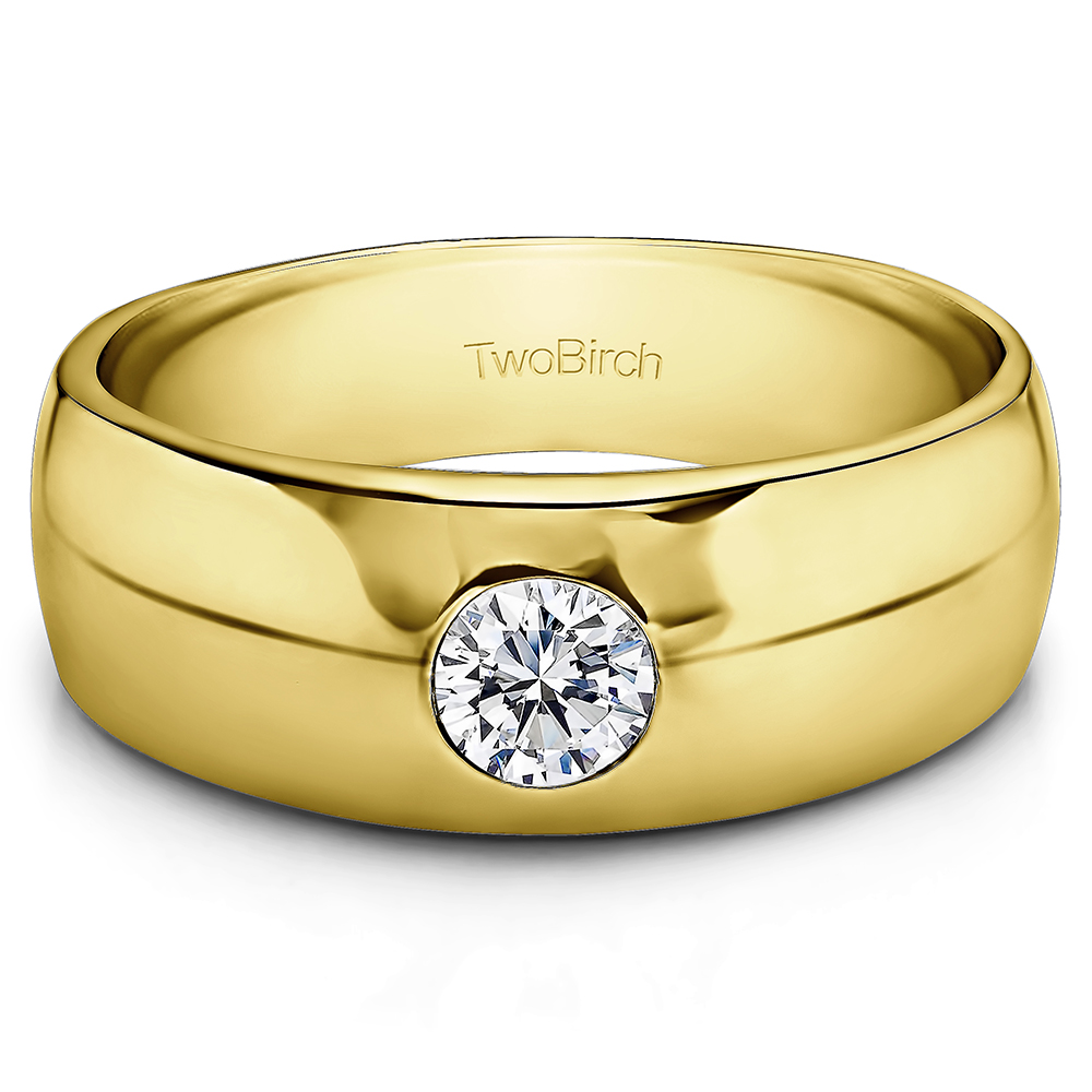 TwoBirch Men's Wedding Rings 0.5 Ct. High Polish Solitaire Men's Ring