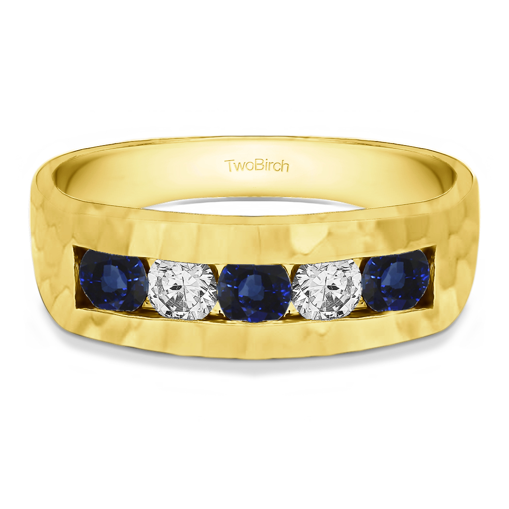 TwoBirch Men's Wedding Rings 1 Ct. Sapphire and Diamond Five Stone