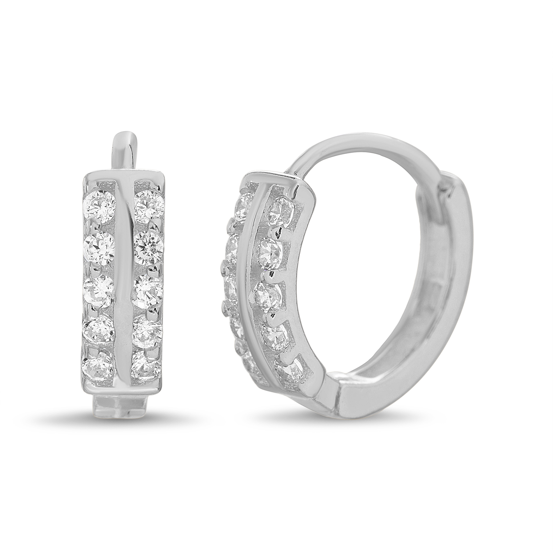 Cubic Zirconia Two Pair Huggie Hoop and Solitaire Stud Earrings