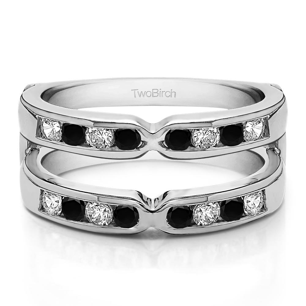TwoBirch Ring Guards 0.26 Ct. Black and White Stone Round X Design