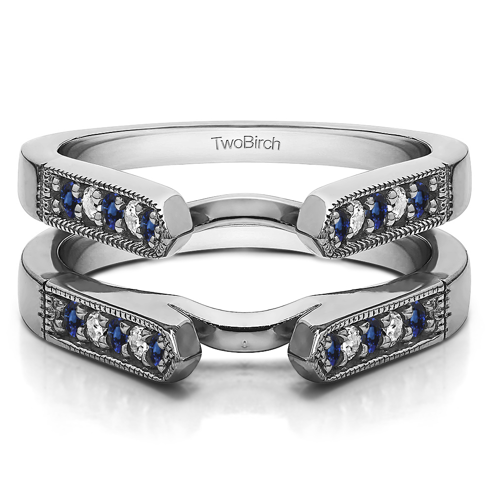 TwoBirch Ring Guards 0.4 Ct. Sapphire and Diamond Millgrained Edge