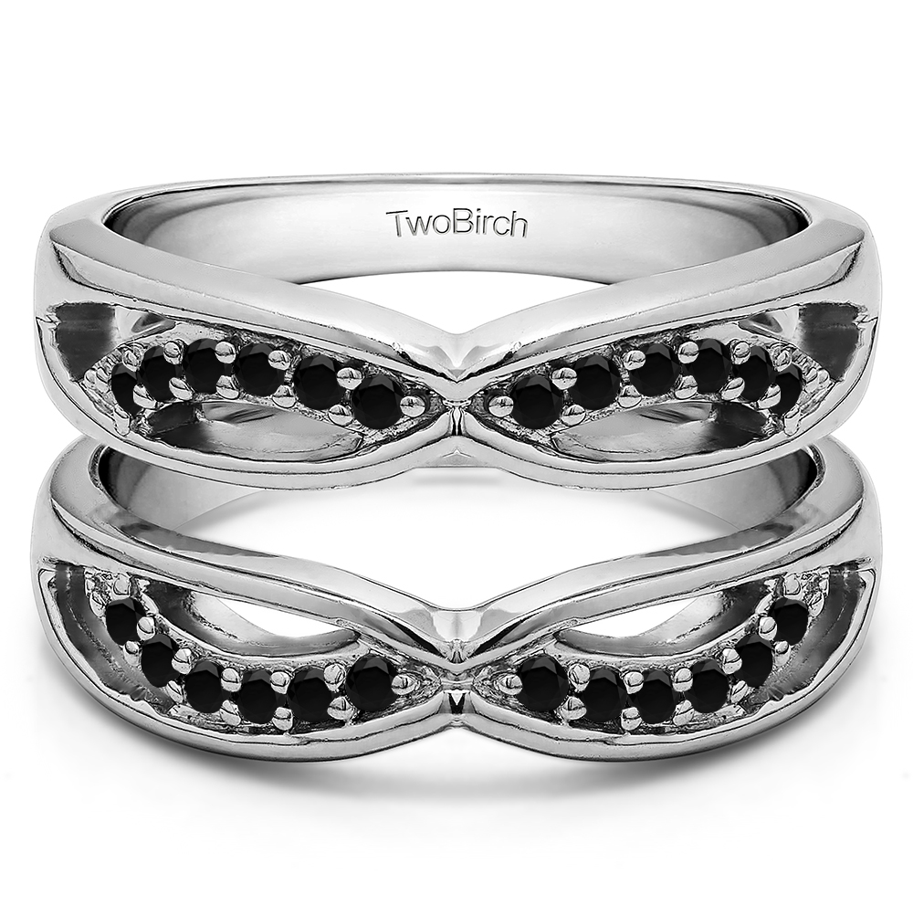 TwoBirch Ring Guards 0.24 Ct. Black Stone Criss Cross Anniversary