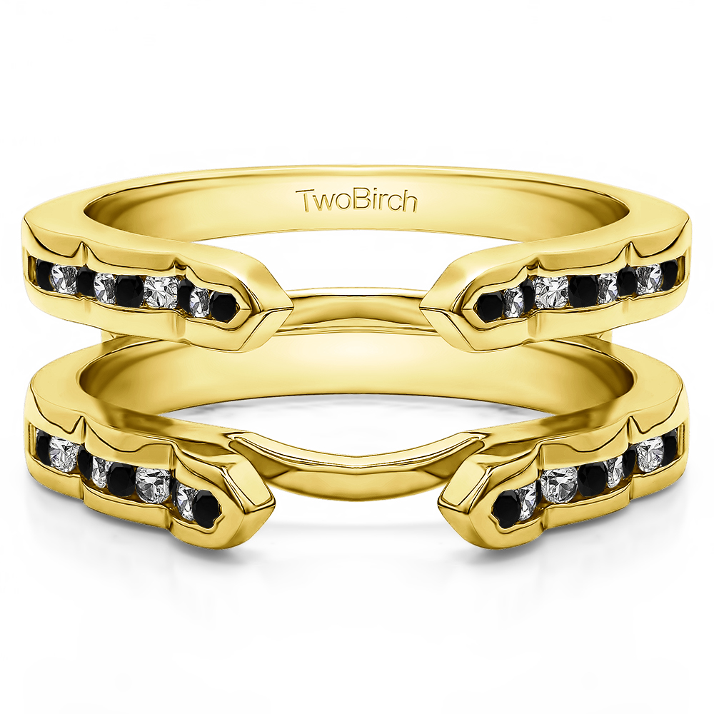 TwoBirch Ring Guards 0.4 Ct. Black and White Stone Wave Cathedral