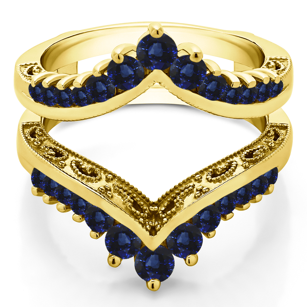 TwoBirch Ring Guards 0.98 Ct. Sapphire Filigree Vintage Wedding Ring