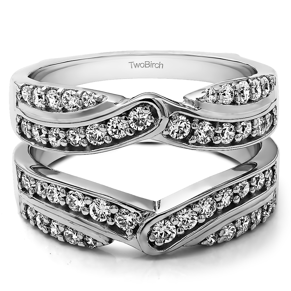 TwoBirch Sterling Silver Infinity Bypass Engagement Ring Guard With Cubic Zirconia 1.01 ct.