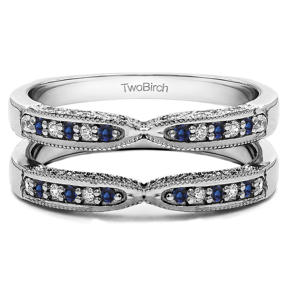 TwoBirch Ring Guards 0.24 Ct. Sapphire and Diamond X Design Ring