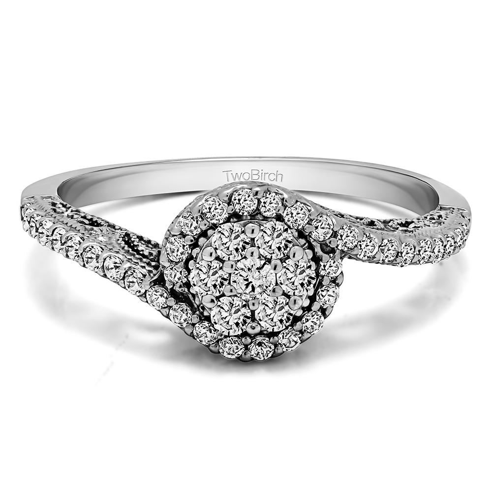 TwoBirch Engagement Ring 0.5 Ct. Round Bypass Cluster Halo Engagement Ring