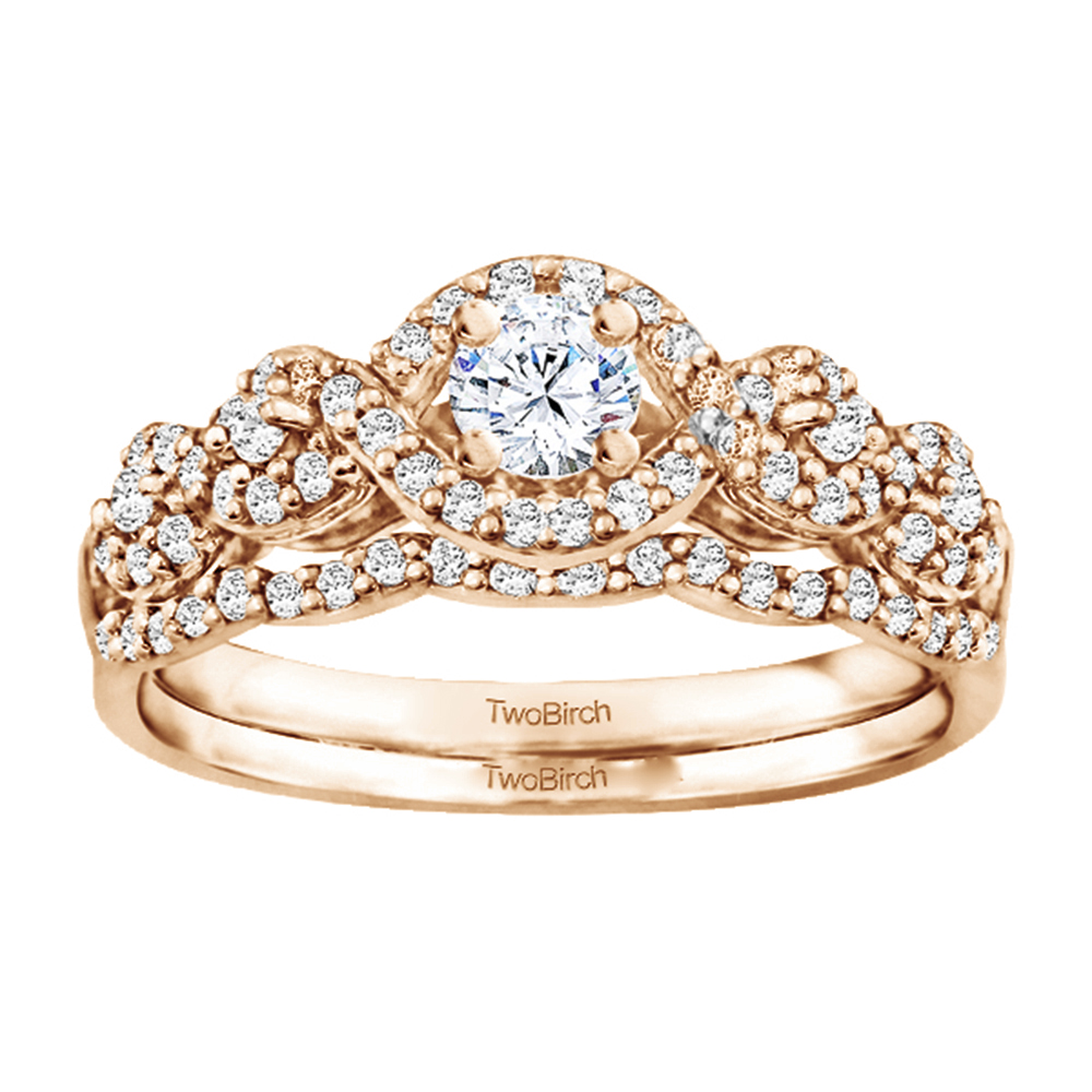 Round Fancy Infinity Halo Engagement Ring Bridal Set (2 Rings) (0.66 Ct
