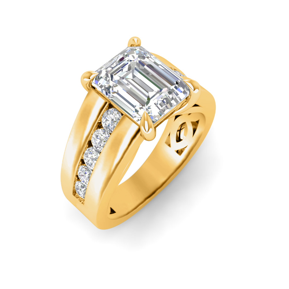 3 Ct Emerald Colorless Lab Diamond Wide Band Channel Set Engagement Ring