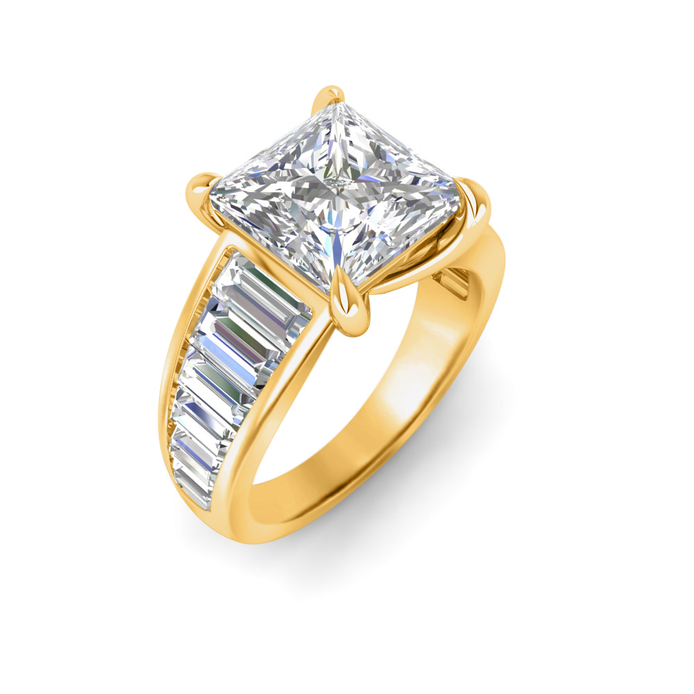 2 Ct Princess Colorless Lab Diamond Statement Engagement Ring with Wide ...